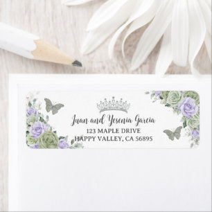 Sage Purple Rose Floral Quinceanera Return Address