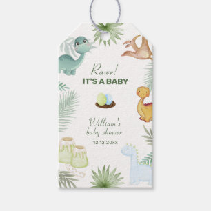 Sage Rawr Volcano Tropical Dinosaur Baby Shower Gift Tags