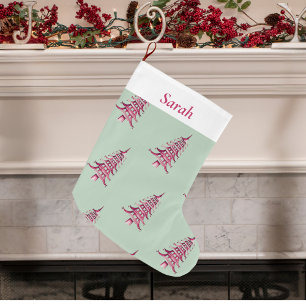 Sage red Christmas Pagoda Tree pattern Large Christmas Stocking