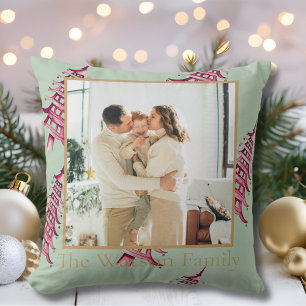 Sage red Pagoda Merry Christmas Tree 1-Photo Cushion