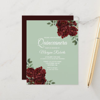 Sage & Red Rose Quinceanera Budget Invitation