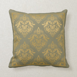 Sage Reen & Gold Geometric Damasks Cushion