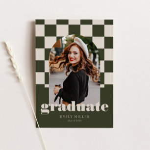 Sage Retro Checkered Arch Classic Photo Graduation Invitation