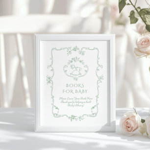 Sage Rocking horse Chinoiserie Books for baby Poster