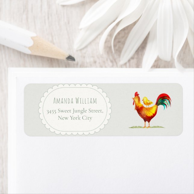 Sage Rooster Chick Baby Shower Return Address (Insitu)
