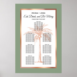 Sage Rose Gold Tropical Palm Wedding Seating Chart