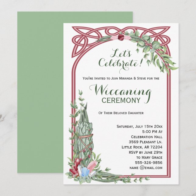 Sage & Rose Herbal Crystal Bouquet Baby Wiccaning Invitation (Front/Back)
