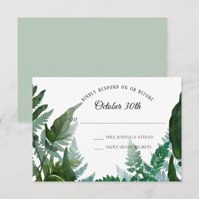 Sage RSVP Wedding Ferns Forest Foliage Leaf Leaves Invitation (Front/Back)