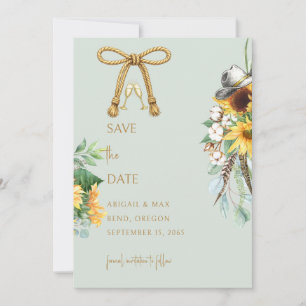 Sage Rustic Cowboy Sunflower Wedding Save the Date
