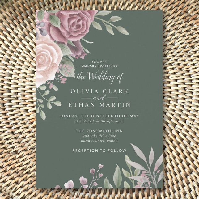 Sage Rustic Dusty Rose Watercolor Boho Flowers Inv Invitation (Creator Uploaded)