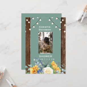 Sage Rustic Sunflower Photo Bridal Shower Invitation