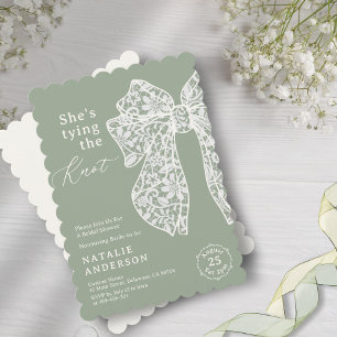 Sage Script Bow She's Tying the Knot Bridal Shower Invitation