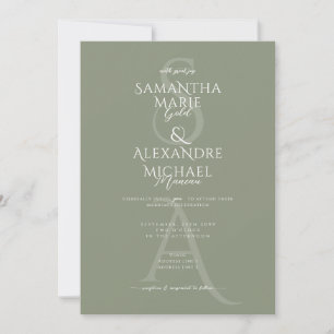 Sage Script Divine Contemporary Monogram Wedding Invitation