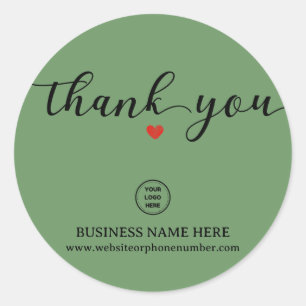 Sage Script Topography Thank You Heart Add Logo Classic Round Sticker
