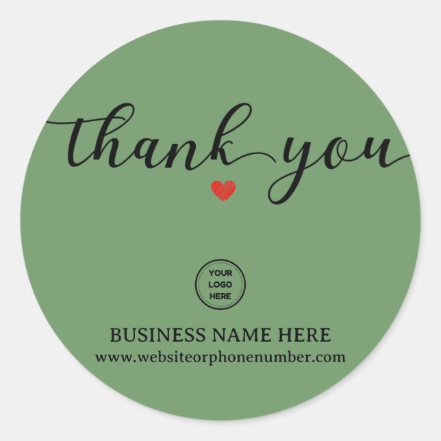 Sage Script Topography Thank You Heart Add Logo Classic Round Sticker (Front)