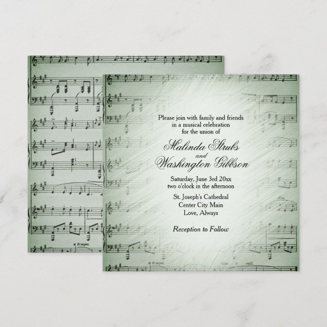 Sage Sheet Music Wedding Theme Invitation (Front/Back)
