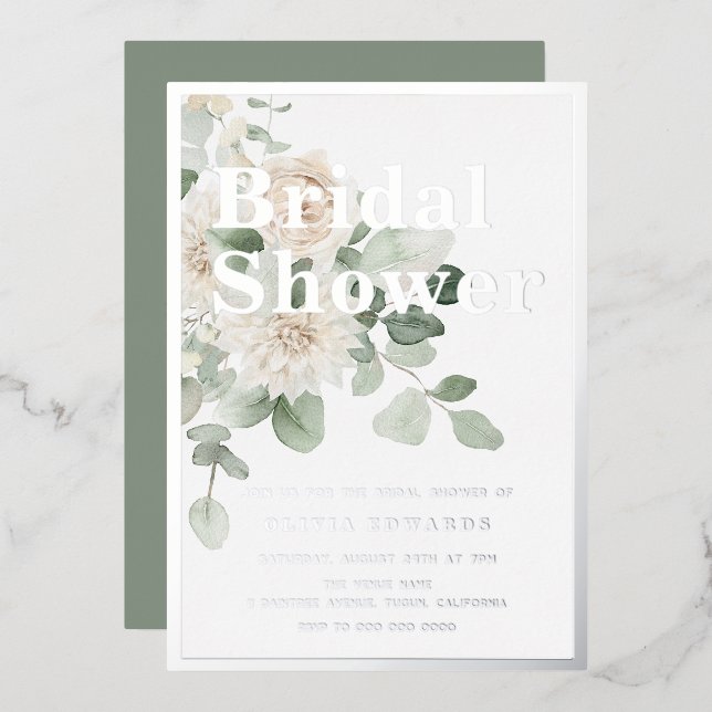 Sage & Silver Foil Modern Bridal Shower (Front/Back)