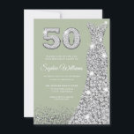 Sage & Silver Gown 50th Birthday Party Invitation<br><div class="desc">Sage & Silver Gown 50th Birthday Party Invitation Celebrate a milestone with the Sage & Silver Gown 50th Birthday Party Invitation. This elegant design showcases a shimmering silver gown against a muted sage background, capturing the sophistication and glamour of such a significant occasion. The use of sparkling elements in the...</div>