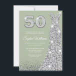 Sage & Silver Gown 50th Birthday Party Invitation<br><div class="desc">Sage & Silver Gown 50th Birthday Party Invitation Celebrate a milestone with the Sage & Silver Gown 50th Birthday Party Invitation. This elegant design showcases a shimmering silver gown against a muted sage background, capturing the sophistication and glamour of such a significant occasion. The use of sparkling elements in the...</div>