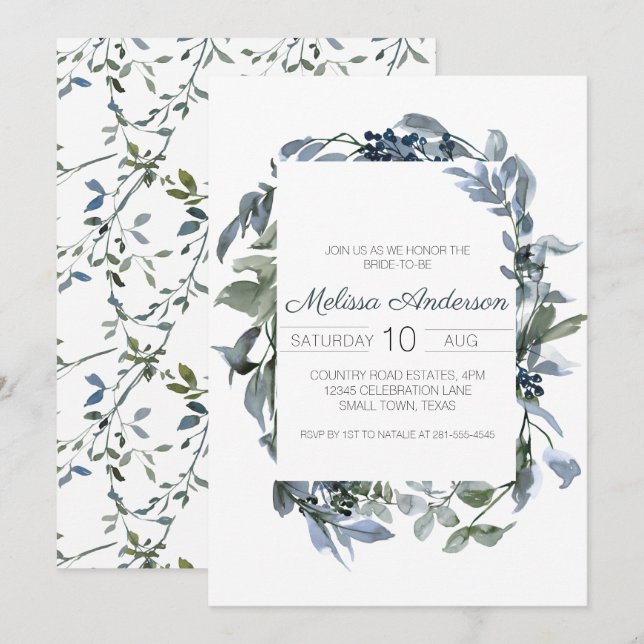Sage Silver Green Floral Bridal Shower (Front/Back)