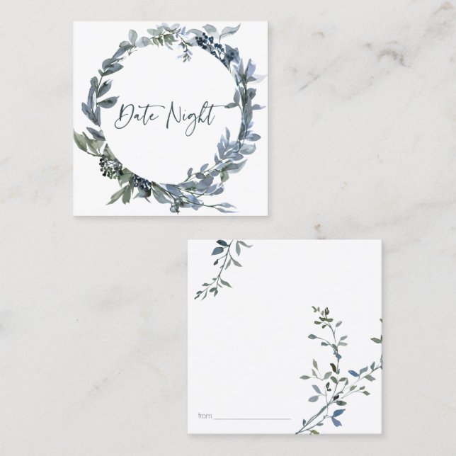 Sage Silver Green Floral Date Night Card (Front/Back)