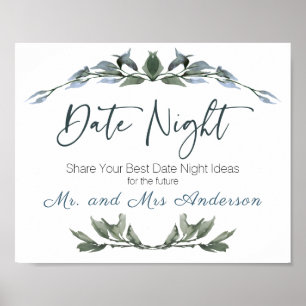 Sage Silver Green Floral Date Night Sign