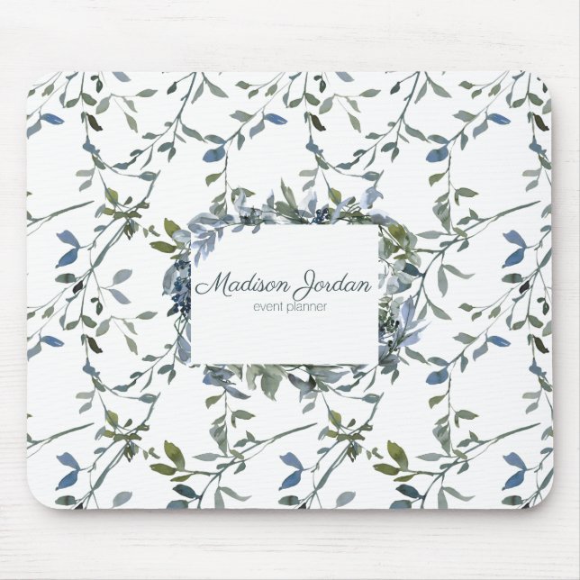 Sage Silver Green Floral Mouse Mat (Front)
