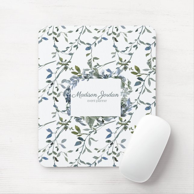 Sage Silver Green Floral Mouse Mat (With Mouse)