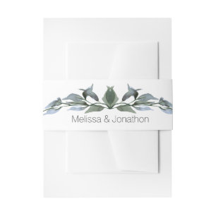 Sage Silver Green Floral Wedding Invitation Belly Band