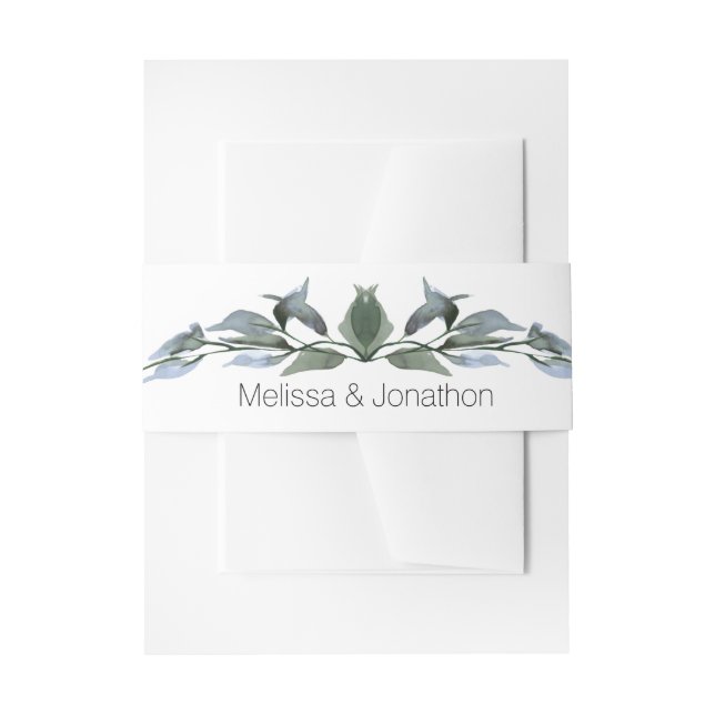 Sage Silver Green Floral Wedding Invitation Belly Band (Front Example)