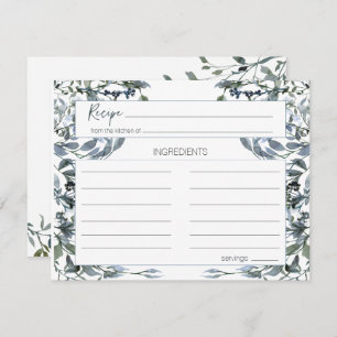 Sage Silver Green Floral Wedding Recipe Card