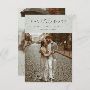 Sage   Simple Calligraphy Floral Wedding Photo Save The Date