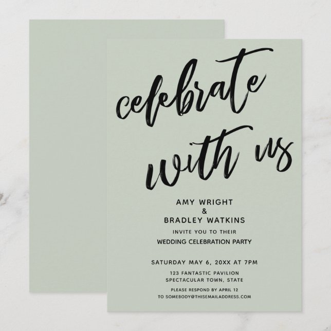 Sage Simple Celebrate with Us Wedding Reception Invitation (Front/Back)