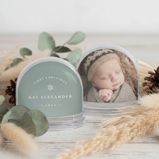 Sage | Simple Classic Baby's First Christmas Photo Snowglobe (Creator Uploaded)