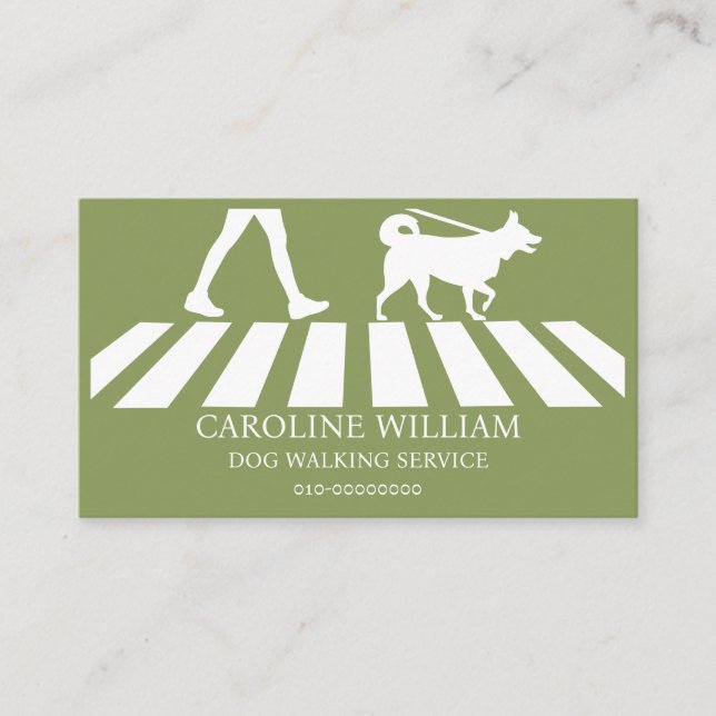 Sage Simple Dog Walking Image Pet Service Business Card (Front)
