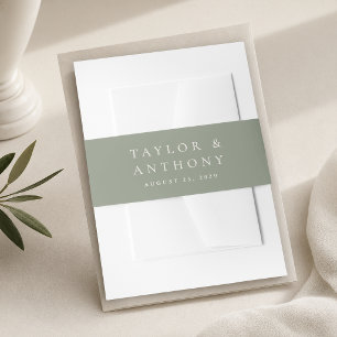 Sage Simple Elegant Minimal Wedding with Names Invitation Belly Band