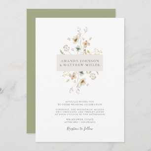 Sage Simple Minimal Elegant Pressed Floral Wedding Invitation