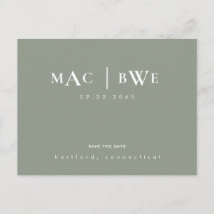 Sage Simple & Sleek Monogram Save the Date Postcard