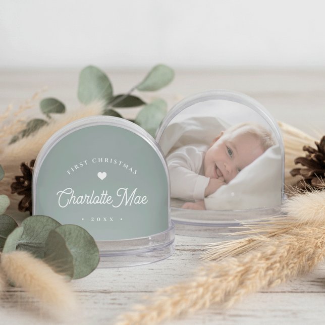 Sage | Simple & Sweet First Christmas Baby Photo Snowglobe (Creator Uploaded)