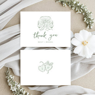 Sage Sketched Just Married Car Couples Monogram Thank You Card