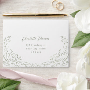 Sage Sketched Vintage Flourish RSVP Envelope