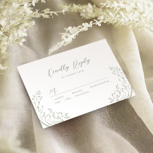 Sage Sketched Vintage Flourish Wedding RSVP Card
