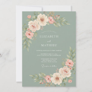 Sage Soft Bloom Romance Wedding Invitation