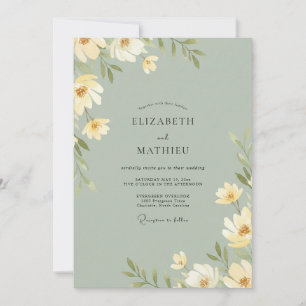 Sage Soft Cream Leafy Wedding Invitation
