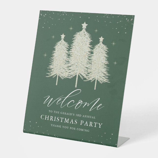 Sage Sparkly Christmas Trees Holiday Welcome Sign (Front)