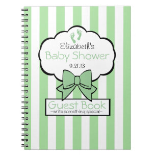 Sage Striped Baby Shower Guest Book- Notebook
