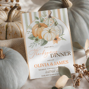 Sage Striped Pumpkin Floral Thanksgiving Invite