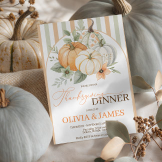 Sage Striped Pumpkin Floral Thanksgiving Invite
