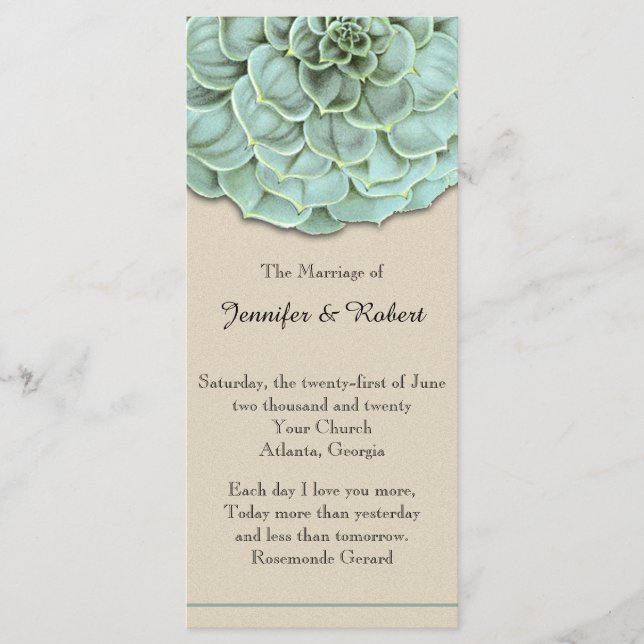 Sage Succulent Wedding Program Programme (Front)
