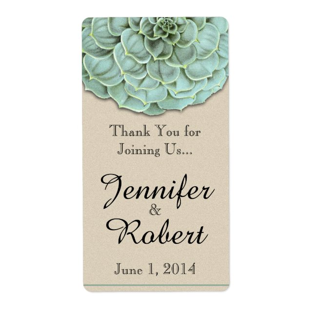 Sage Succulent Wedding Wine Label (Front)